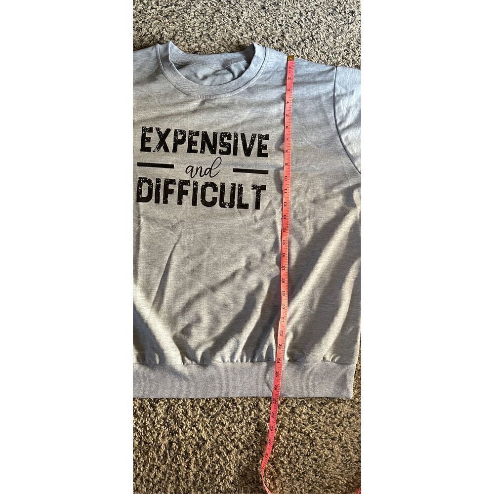 Lightweight sweatshirt “expensive but difficult”humorous gray sweatshirt - Picture 4 of 6